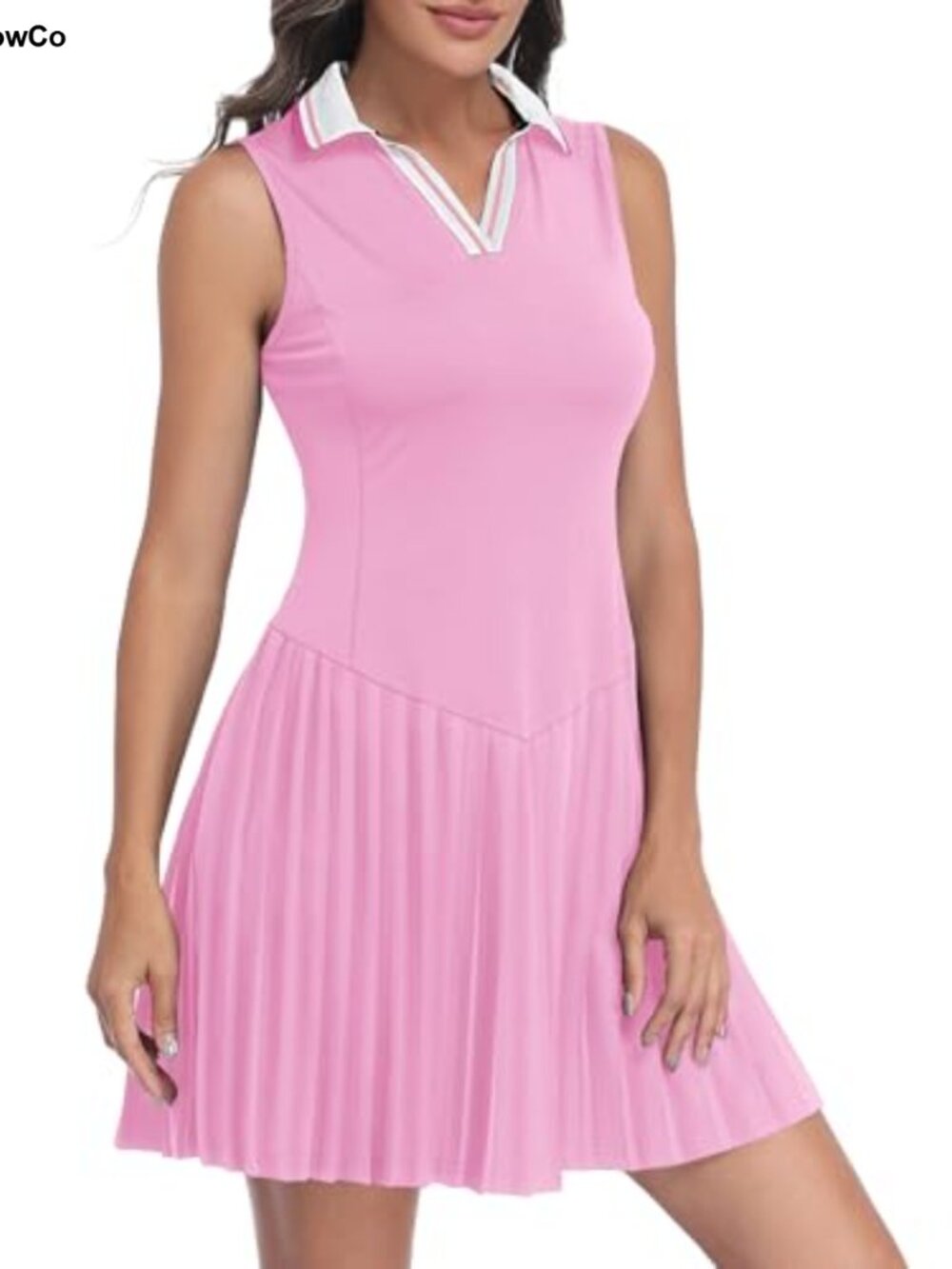 Women's 2 Piece Sleeveless Tennis Dress with Shorts V-Neck Pleated Athletic